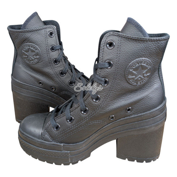 Converse Chuck 70 De Luxe Heel Leather Black Monochrome Sneaker Boot Womens 6 - Picture 11 of 11